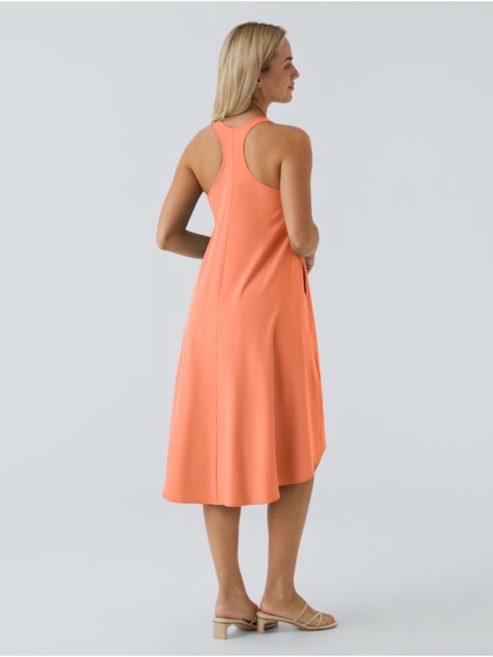 Halara NWOT Sleeveless Racerback Midi Dress in Bright Coral Built in Padded Bra